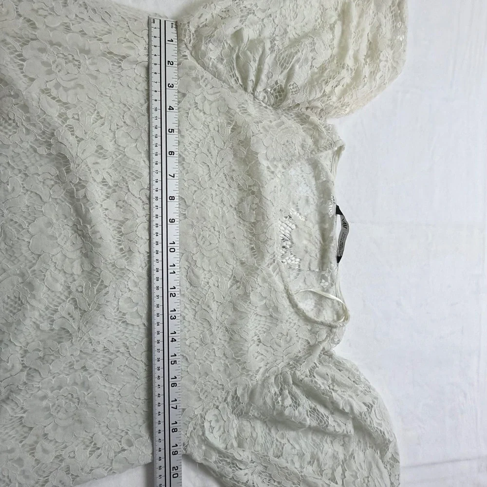 Zara Lace Blouse Floral Sheer Puff Sleeve White US M‎